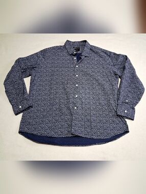 Kenneth Cole Awearness Navy Micro-Pattern Long Sleeve Button-Down Shirt